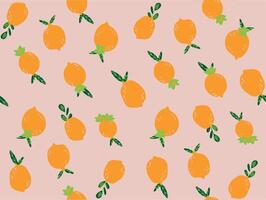 Orange Lemon seamless pattern. Hand drawn illustration with lemons with peach base. vector