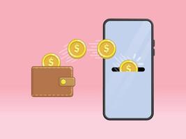 Coin Leaving Wallet Entering Mobile Banking Account vector