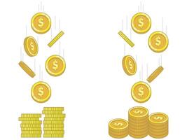 Coins Falling Above into Stacks Side View vector