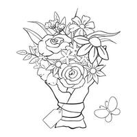 An exceptionally stunningly beautiful flower bouquet elegantly accompanied by a graceful butterfly vector