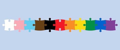 Line of connected to each other puzzles representing LGBTQ pride flag. vector