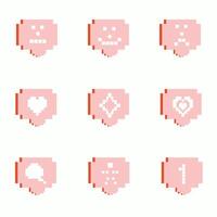 Pixelated pink cloud icons. Social media notification design elements. Isometric buttons set for blog, web, app, poster. vector