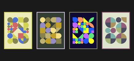 Warm-toned abstract geometric bauhaus pattern set with a retro vibe, showcasing circles and curved shapes vector