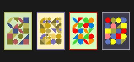 retro abstract geometric bauhaus pattern set with a retro vibe, showcasing circles and curved shapes vector
