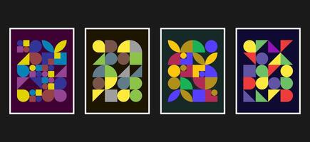 Modern geometric pattern background. Abstract circle, triangle and square art. Trendy bauhaus pattern set vector