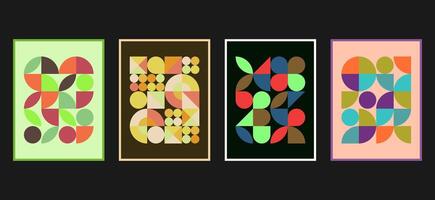 vintage abstract geometric bauhaus pattern set with a retro vibe,warm toned showcasing circles and curved shapes vector