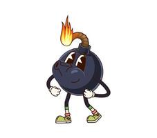 Groovy bomb character with a lit fuse and sneakers vector