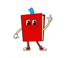 Book groovy retro character with finger up gesture vector