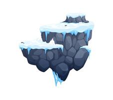 Arcade game platform with ice snow on stone rocks vector