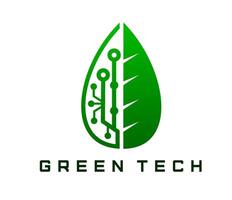 Green tech icon leaf combined with circuit lines vector