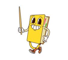 Book groovy cartoon character with pointer stick vector