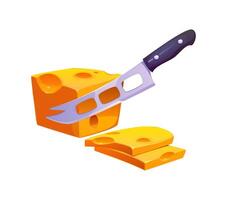 Cheese knife slicing through a block of cheese vector