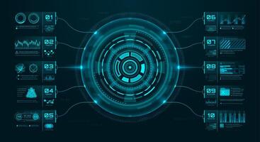 HUD infographics, UI interface screen charts vector