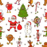 Groovy funny Christmas characters seamless pattern vector