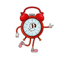 School alarm clock cartoon groovy retro character vector