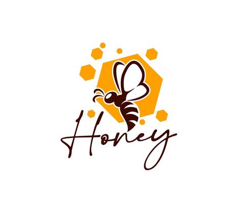 Honey bee and honeycomb icon, beekeeping, apiary