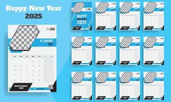 Wall Calendar 2025 Design, creative minimal business monthly. Desk, wall calendar for print, digital calendar or planner. Week start on Monday. Simple modern annual calendar layout design element. ads vector
