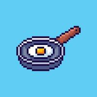 Pixel art fried egg in a pan game asset design vector
