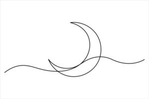 Continuous one line moon drawing Isolated on white background illustration vector
