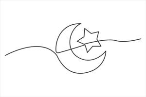 Continuous one line drawing of moon out line art illustration vector