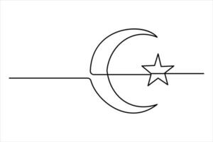 Continuous one line drawing of moon icon isolated on white background outline art illustration vector