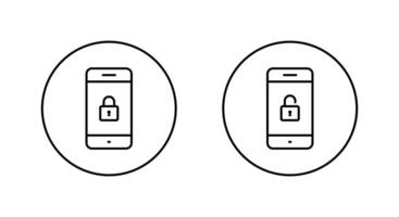 Lock and unlock on phone screen icon on circle line. Cellphone with padlock concept vector