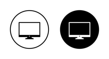 Monitor desktop computer icon on black circle. PC screen sign symbol vector