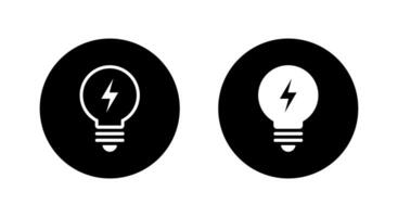 Light bulb with thunderbolt icon on black circle. Lamp with lightning sign symbol vector