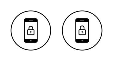Lock and unlock on cellphone screen icon on circle line. Mobile phone with padlock sign symbol vector