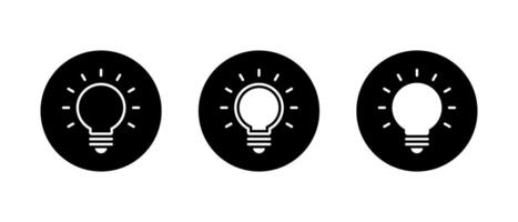 Light bulb icon set on black circle. Lamp sign symbol vector