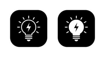 Light bulb with thunderbolt icon on black square. Lamp with lightning concept vector