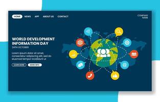 Social Media Landing Page Design Template for Development Information Day with Cartoon Background vector