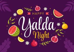 Happy Iranian Yalda Night Celebration with Watermelon, Pomegranate, and Lemon in Flat Background vector