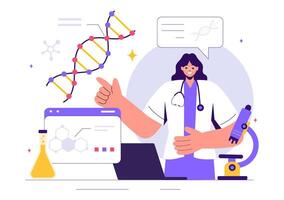 Genetic Science and DNA Helix Illustration with Healthcare Technology in a Flat Style Background vector