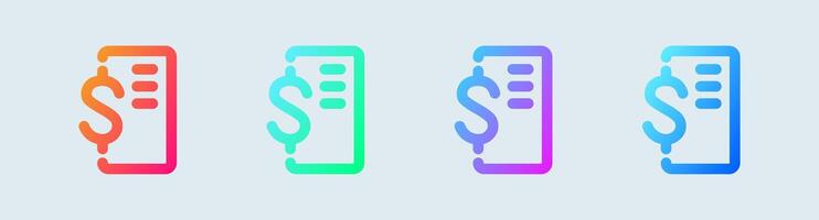 Invoice line icon in gradient colors. Bill signs illustration. vector