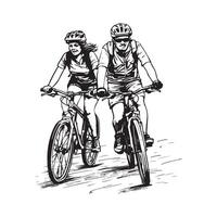 Couple Bike Riding image. A couple on a bicycle Stock image on white background vector