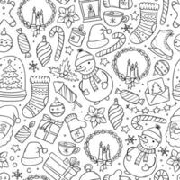 Christmas monochrome seamless pattern with cute doodles for coloring pages, wallpaper, wrapping paper, textile prints, digital paper, etc. EPS 10 vector