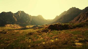 rocky desolate mountain scene with dry grass. mountain sunset video