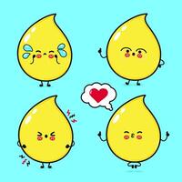 Funny cute happy Drop of urine characters bundle set. hand drawn doodle style cartoon character illustration. Isolated on blue background Drop of urine mascot character collection vector