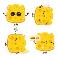 Funny Cheese characters bundle set. hand drawn doodle style cartoon character illustration icon design. Cute Cheese mascot character collection vector