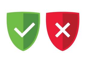 green and red shield with OK check mark and X cross icon symbol, illustration isolated on a white background vector