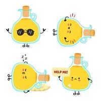 Funny Olive oil characters bundle set. hand drawn doodle style cartoon character illustration icon design. Cute Olive oil mascot character collection vector