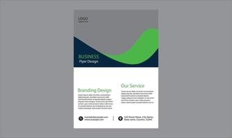 A business flyer. It features a clean and professional design with sections for a logo, tagline, and various service descriptions.The design includes curved lines in shades of green and blue vector