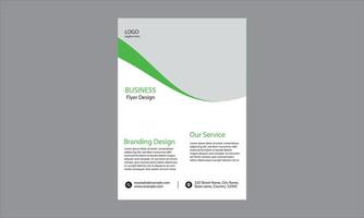 Business flyer template. It has a modern and clean design with a green wave shape at the top, which includes space for a logo and tagline. vector