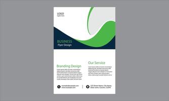 A business flyer design. It features a prominent space at the top for a company logo and tagline,The color scheme includes shades of green and blue with white text, creating a professional appearance. vector