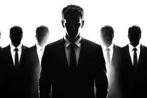 Businessman standing out from the crowd in silhouette photo