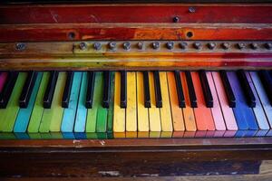 Old colorful piano keyboard showing concept of music and creativity photo