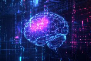 Artificial intelligence is learning and processing data from futuristic server room photo