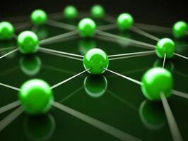 Network of green spheres connected by lines forming a grid pattern photo