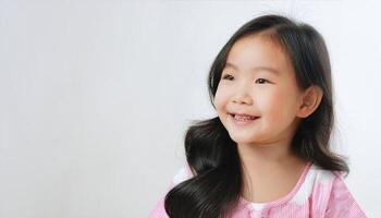 a beautiful baby girl lying on a white bed, smiling with delight. The clean, minimalistic background emphasizes the child is joyful expression and innocence, early childhood, and nurturing care photo